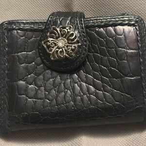 Elegant Black Leather Wallet with Silver Accent